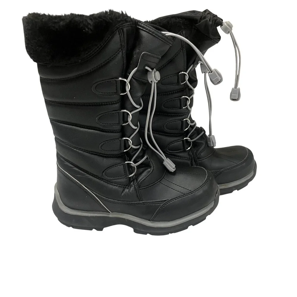 Lands End Snow Flurry Insulated Winter Boots Black Faux Fur US 1M 511735